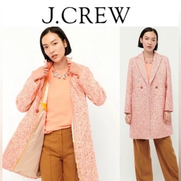 J.Crew Nalya Italian Tweed Lady Coat Peach Pink Wool Blend Topcoat Size 4 - Picture 15 of 15